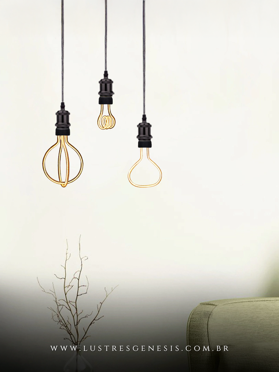 Lâmpada Arco A1 de Led GMH modelo LA1-4W com filamento em formato de arco e base dourada, ideal para decoração moderna.